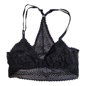 Aerie Womans Longline Lace Bralette Black T Back Large